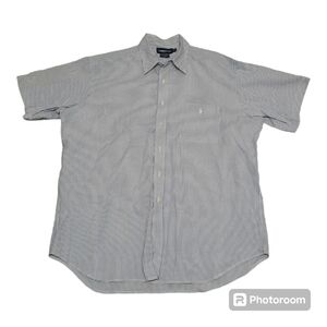 Ralph Lauren Golf Men's Striped Button Down Short Sleeve Shirt White Blue XL